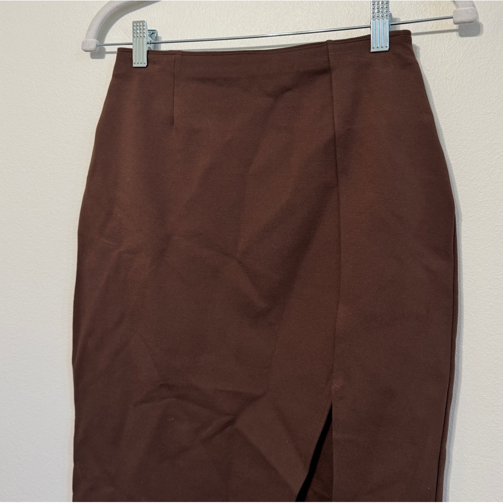 Abercrombie & Fitch Brown Midi Skirt Size XS Elevated Ponte Side Slit Stretch - Picture 4 of 8
